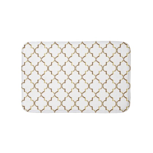 Goud en wit Quatrefoil Badmat (Voorkant)