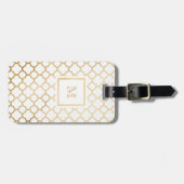 Goud en wit quatrefolie-Bagagelabel Bagagelabel (Voorkant horizontaal)