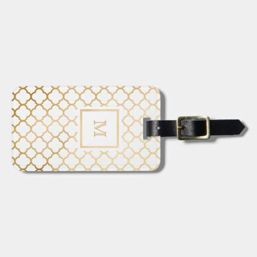 Goud en wit quatrefolie-Bagagelabel Bagagelabel (Voorkant horizontaal)