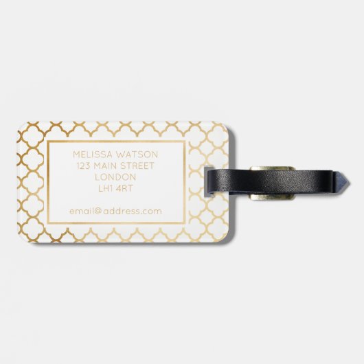 Goud en wit quatrefolie-Bagagelabel Bagagelabel (Achterkant horizontaal)
