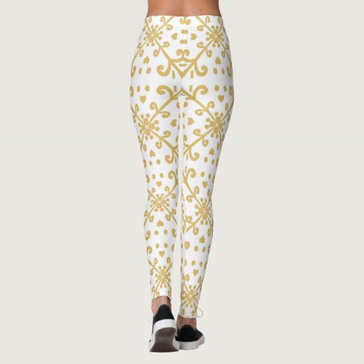Goud en wit retro patroon leggings (Achterkant)