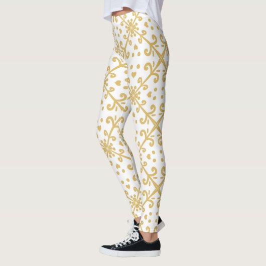 Goud en wit retro patroon leggings (Links)