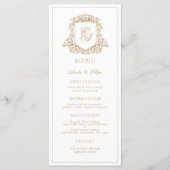 Goud en wit Royal Monogram Crest Bruiloft Menu (Voorkant)