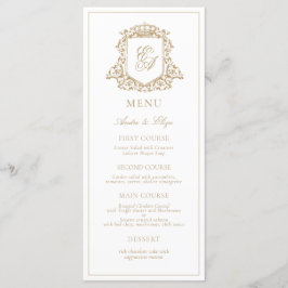 Goud en wit Royal Monogram Crest Bruiloft Menu