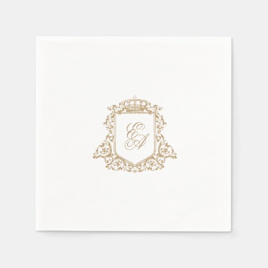 Goud en wit Royal Monogram Crest Bruiloft Servet (Voorkant)