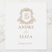 Goud en wit Royal Monogram Crest Bruiloft Wijn Etiket (Enkel label)