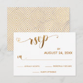 Goud en wit RSVP Typografie met harten Kaartje (Voorkant / Achterkant)