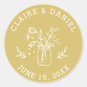 Goud en wit Save the Date Mason Jar Flowers Ronde Sticker
