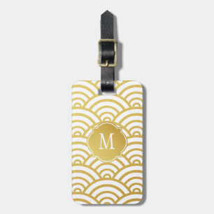 Goud en wit Scallop Monogram Bagagelabel