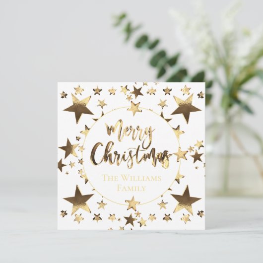 Goud en wit Script Sterren Modern Merry Christmas (Staand voorkant)