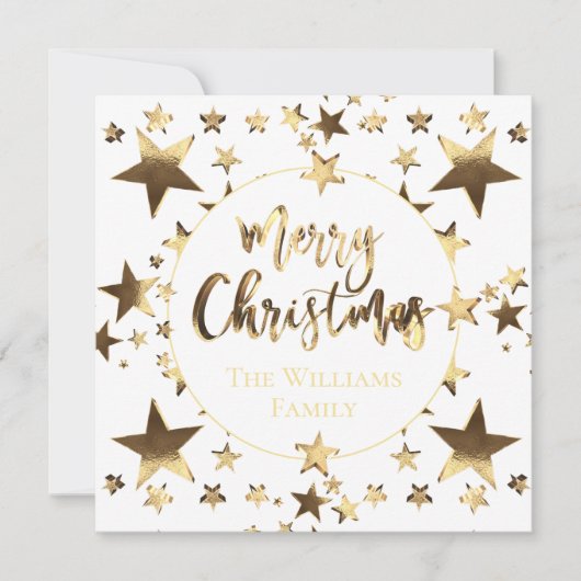 Goud en wit Script Sterren Modern Merry Christmas (Voorkant)