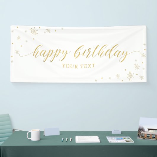 Goud en wit | Sparkle Happy Birthday Party Banner (Beurs)