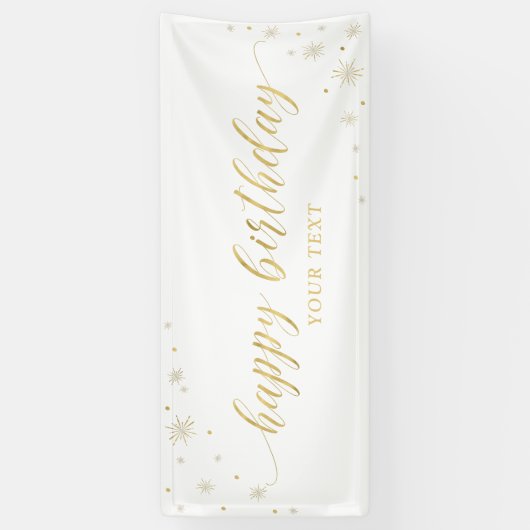 Goud en wit | Sparkle Happy Birthday Party Banner (Verticaal)