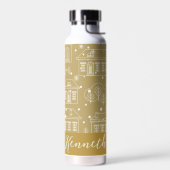 Goud en wit stadslandschap Kerstvakantie Waterfles (Links)