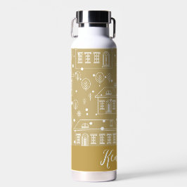 Goud en wit stadslandschap Kerstvakantie Waterfles