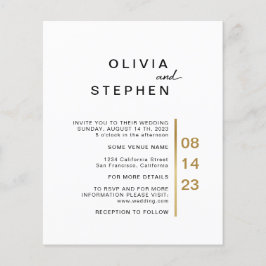 Goud en wit. Stijlvolle minimale Typografie Wedden Flyer