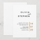 Goud en wit. Stijlvolle minimale Typografie Wedden Kaart (Voorkant / Achterkant)