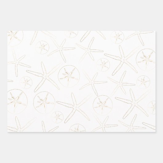 Goud en Wit - Strand, Nautisch Inpakpapier Vel (Voorkant 3)