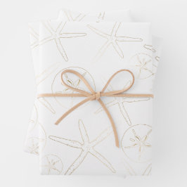 Goud en Wit - Strand, Nautisch Inpakpapier Vel