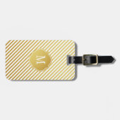 Goud en wit Stripes Monogram Bagagelabel (Voorkant horizontaal)