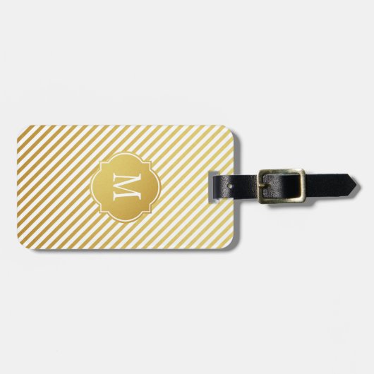 Goud en wit Stripes Monogram Bagagelabel (Voorkant horizontaal)