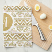 Goud en wit tribaal geometrisch patroon theedoek (Quarter Fold)