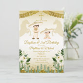 Goud en Wit Tweeling Jongens Doop & 2e Verjaardag Kaart (Staand voorkant)