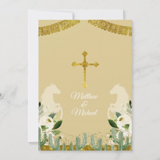 Goud en Wit Tweeling Jongens Doop & 2e Verjaardag Kaart (Achterkant)