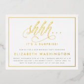 Goud en wit verrassingsfeest folie uitnodiging briefkaart (Voorkant)
