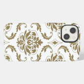 Goud en wit vintage damask patroon iPhone hoesje (Achterkant horizontaal)