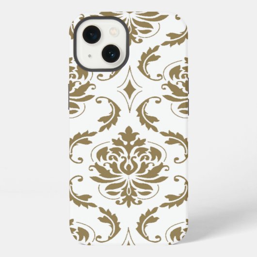 Goud en wit vintage damask patroon iPhone hoesje (Achterkant)