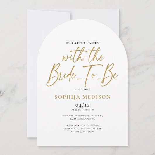 Goud en wit vrijgezellenfeest kaart (Voorkant)