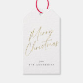Goud en wit Vrolijk Kerstfeest Kalligrafie Cadeaulabel (Voorkant)