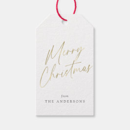 Goud en wit Vrolijk Kerstfeest Kalligrafie Cadeaulabel