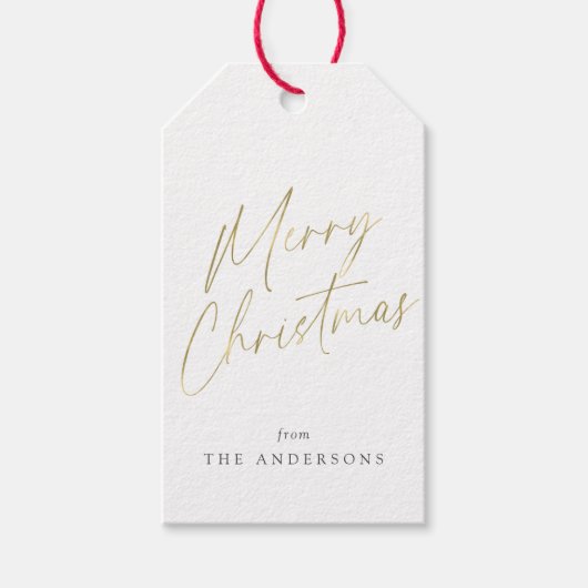 Goud en wit Vrolijk Kerstfeest Kalligrafie Cadeaulabel (Voorkant)