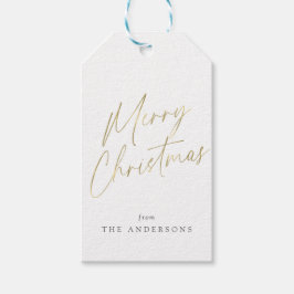 Goud en wit Vrolijk Kerstfeest Kalligrafie Cadeaulabel