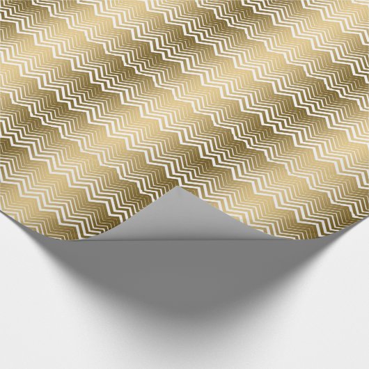 Goud en wit Zigzag Chevron Cadeaupapier (Hoek)