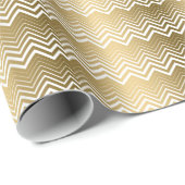 Goud en wit Zigzag Chevron Cadeaupapier (Rol Hoek)