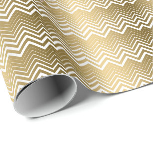 Goud en wit Zigzag Chevron Cadeaupapier
