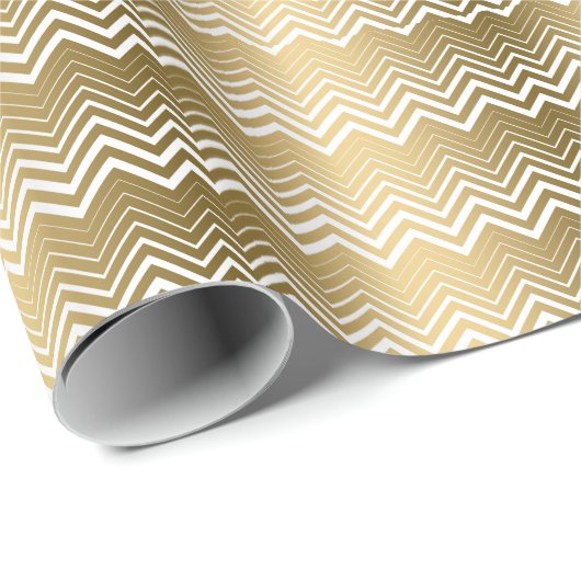 Goud en wit Zigzag Chevron Cadeaupapier (Rol Hoek)