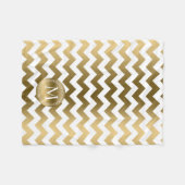 Goud en wit Zigzag Chevron Fleece Deken (Voorkant (Horizontaal))