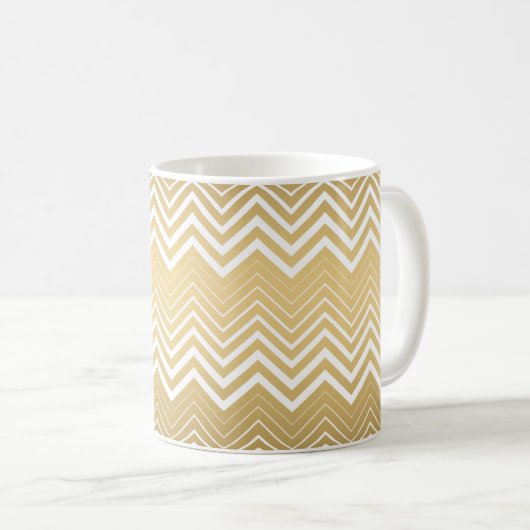 Goud en wit Zigzag Chevron Koffiemok (Voorkant rechts)