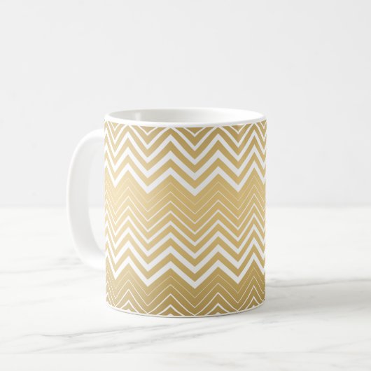 Goud en wit Zigzag Chevron Koffiemok (Voorkant links)