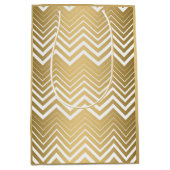 Goud en wit Zigzag Chevron Medium Cadeauzakje (Voorkant)