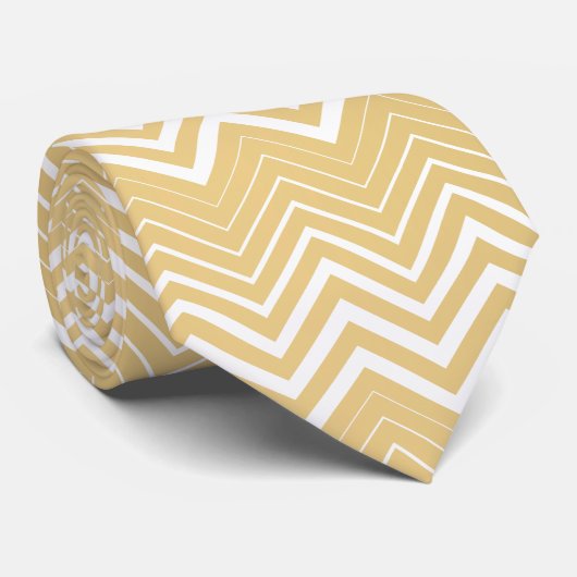 Goud en wit Zigzag Chevron Stropdas (Opgerold)