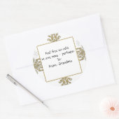 Goud en Wit Zilver Damask Foto Logo Ronde Sticker (Envelop)