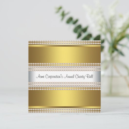 Goud en Wit Zwart Stropdas Corporate Party Kaart (Staand voorkant)