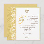 Goud en witdamesbrocade Joodse bruiloft Kaart (Voorkant / Achterkant)
