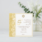 Goud en witdamesbrocade Joodse bruiloft Kaart (Staand voorkant)