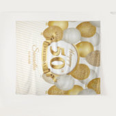 Goud en witte ballonnen 50e verjaardag achtergrond wandkleed (Voorkant (horizontaal))